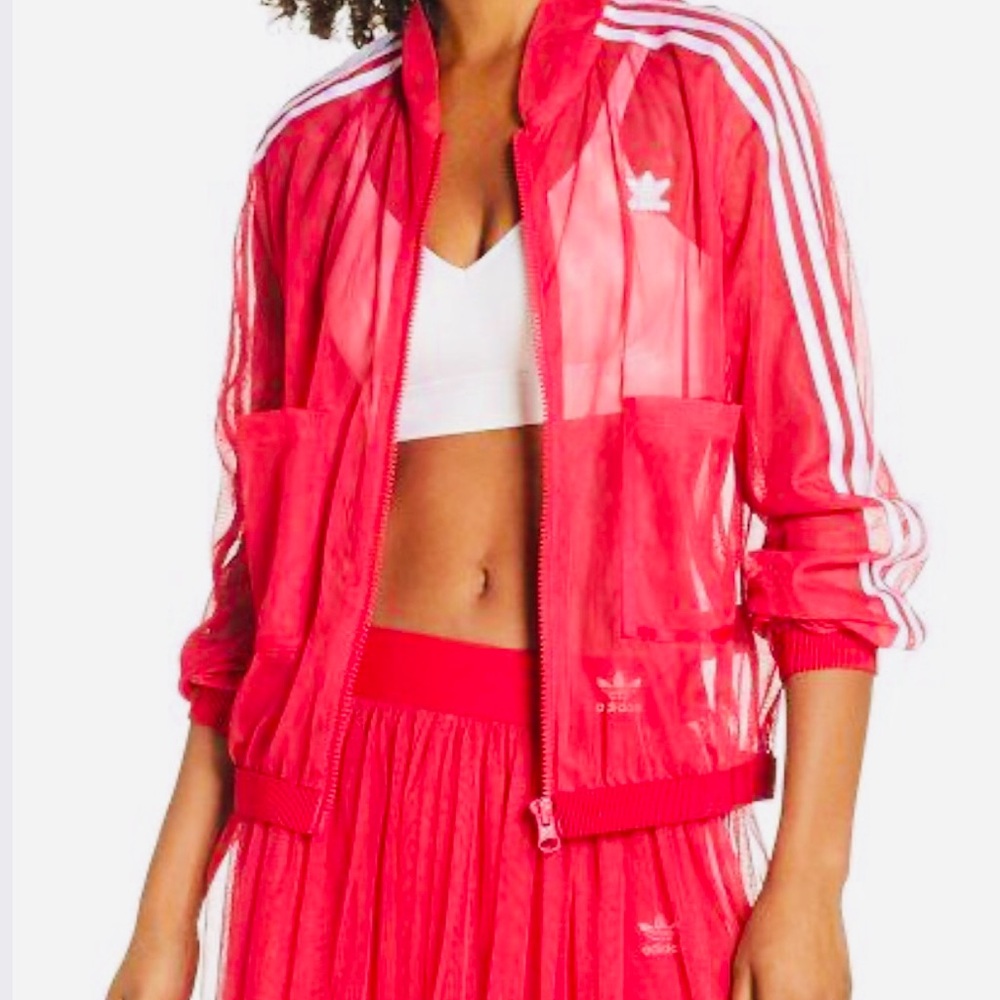 Rare find Adidas Red transparent mesh Bomber Jacket
